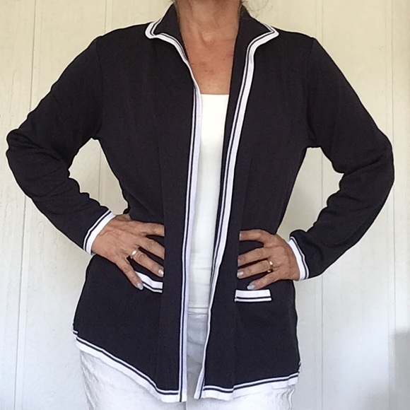 MISOOK NAVY BLUE WHITE TRIM OPEN CARDIGAN MEDIUM - Picture 5 of 11